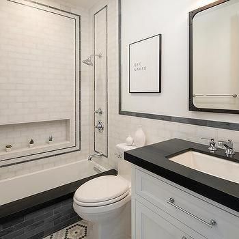 Black Pencil Tiles Design Ideas Tiled Bathtub, Black And White Marble Bathroom, Shower Wall Tiles, Pencil Tile, White Marble Shower, Gray Subway Tile Backsplash, Marble Shower Walls, Carrara Marble Bathroom, Custom Home Build