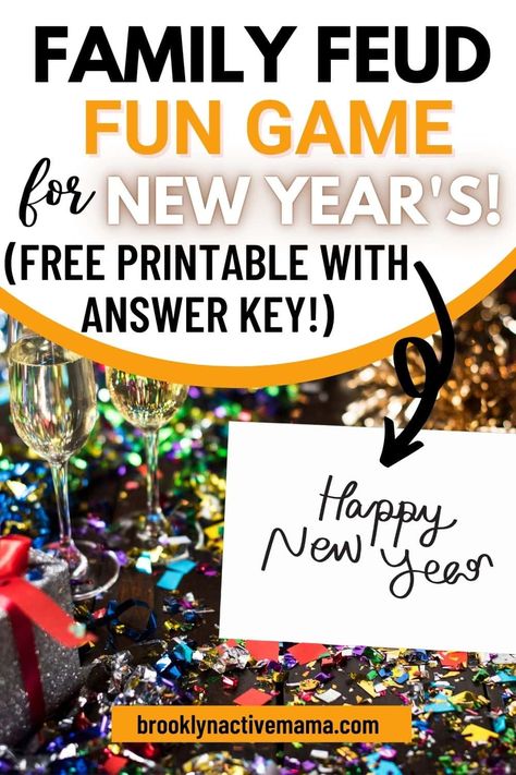 This free printable New Year's Family feud game is awesome for everyone! Each sheet has fun questions and comes with an answer key that has points. New Years Eve Games Free Printable, Family Feud Questions And Answers, Family Feud Template, Family Feud Questions, Newlywed Game, Family Feud Game, New Years Eve Games, Family Printables, New Year's Games