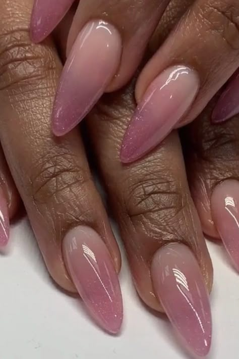 Ombre Dusty Pink Rose Nails Romantic Almond Nails, Mauve Ombre Nails Acrylic, Ombre Rose Gold Nails, Almond Nails Ombre Designs, Nude To Pink Ombre Nails, Nude Pink Ombre Nails, Mauve French Tip Nails, Pink Ombre Almond Nails, Mauve Ombre Nails