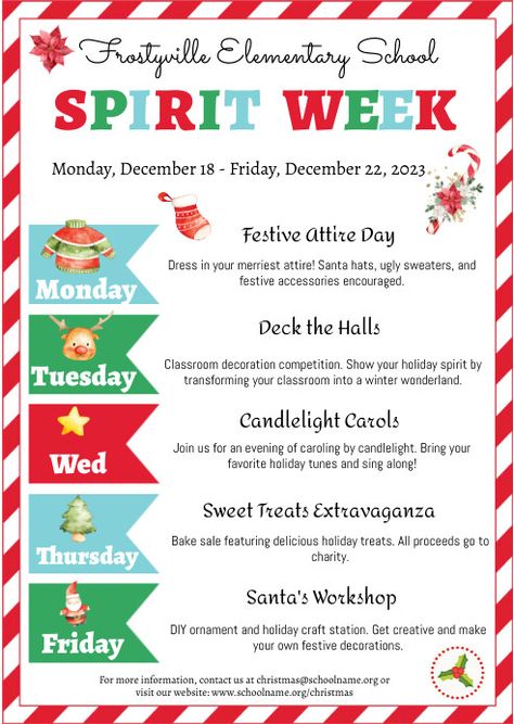 230+ Free Templates for 'Spirit week flyers' Office Christmas Spirit Week Ideas, Holiday Spirit Week Ideas For Work, Christmas Spirit Week Ideas For Work, Christmas Dress Up Days School, Christmas Spirit Week Ideas, Hoco Inspiration, Spirit Week Flyer, Holiday Spirit Week, Christmas Spirit Week