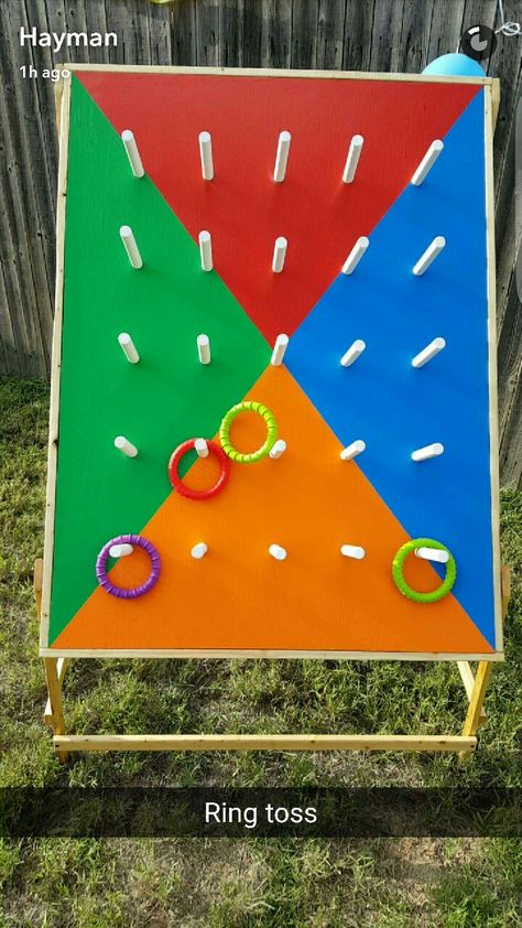 Homemade ring toss More Wedding Games And Activities, Diy Yard Games, Dinner Party Games, Diy Carnival, Outside Games, Ring Toss, Games Activities, Carnival Birthday, Yard Games