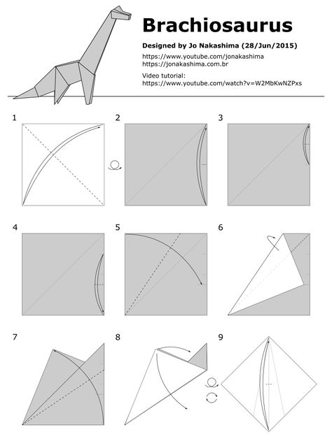 Origami Brachiosaurus - Jo Nakashima Jo Nakashima Origami, Origami Dinosaur Easy Step By Step, Oragami Dinasour, Paper Dino, Dino Origami, Origami Dinosaur Easy, Dinosaur Paper Craft, Origami Dinosaur, Origami Dolphin