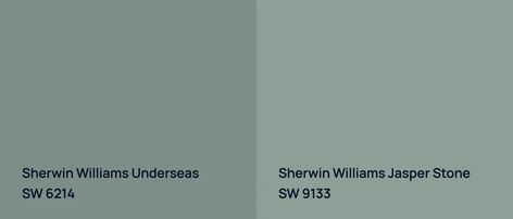 Sherwin Williams Underseas vs. Sherwin Williams Jasper Stone color comparison Sw 6214 Underseas, Sherwin Williams Underseas Paint, Underseas Sherwin Williams, Sw Underseas, Sherwin Williams Underseas, Sherwin Williams Jasper Stone, Sherwin Williams Jasper, Flagstaff House, Sherwin Williams Green