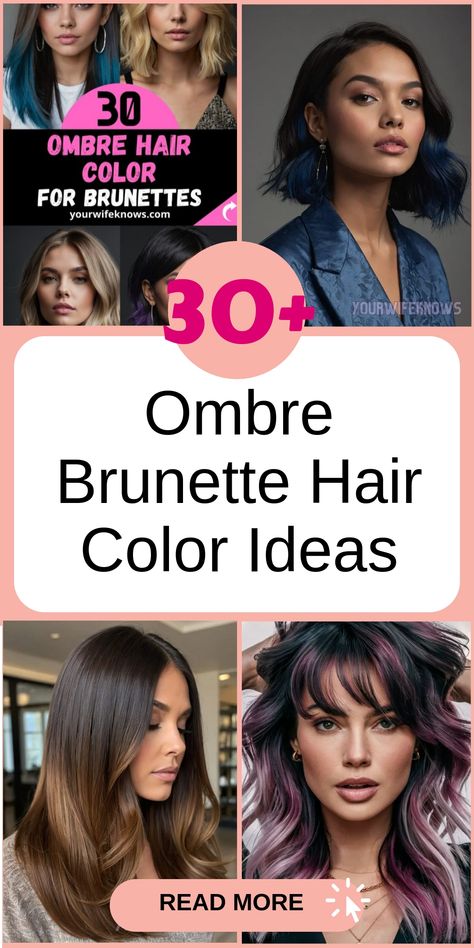 Enhance your brunette hair with stunning ombre color ideas that bring depth and dimension to your locks. Choose between a subtle blend or bold contrast for a sophisticated style upgrade. Let ombre hues elevate your look and turn your hair into an artistic masterpiece! Ombre Brunette Hair, Ombre Highlights For Dark Hair, Dark Hair Ombre, Fall Ombre Hair, Ombre Techniques, Ombre Brunette, Ombre Hair Color For Brunettes, Brunette Tones, Black Hair Ombre