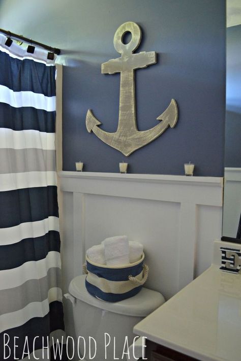 nautical bathroom decor, bathroom ideas, repurposing upcycling, wall decor Nautical Bathroom Design Ideas, Makeover Kamar Mandi, Deco Marine, Anchor Decor, White Bathroom Accessories, Nautical Bathroom Decor, Nautical Bathroom, Bathroom Retreat, Beach Bathroom