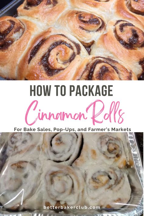 Cinnamon Roll Packaging, Baking Packaging Ideas, Cinnamon Roll Gift, Bake Sell Ideas, Bake Sale Food, Selling Baked Goods From Home, Bakery Pricing, Bakery Boxes Packaging, Fundraiser Bake Sale