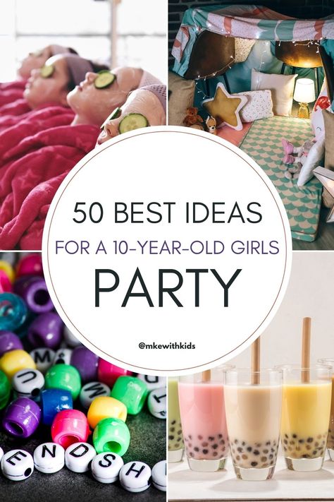 Celebrate her double digits in style! Find 50 perfect party ideas from DIY Pizza Making to Cosmic Bowling, ensuring your girl's 10th birthday is as unique and fun as she is. #TweenParty #BirthdayInspiration" 10 Year Party Ideas, Sweet 10 Birthday Party Ideas, Birthday Party Ideas For 11 Year Girl Theme, Birthday Themes For Girls 11th Birthday, 10 Year Birthday Ideas, 10 Bday Party Ideas Girl, 10th Birthday Party Activities, Girl Birthday Party Ideas 9 Year, Birthday Party 11 Girl