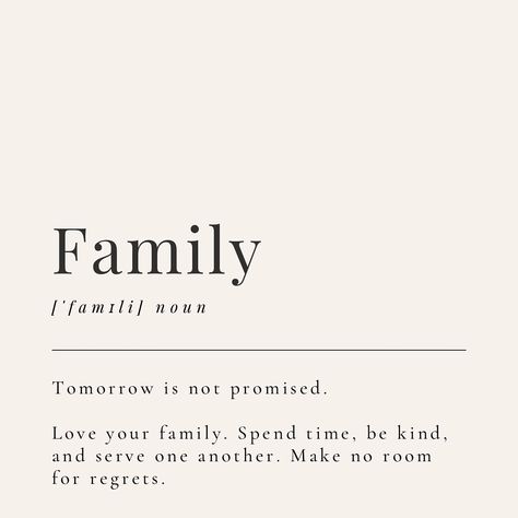 Tomorrow is not promised. Love your family. Spend time, be kind, and serve one another. Make no room for regrets. Life is fragile, and the time we have together is so precious. Hold your family close today, every moment matters. Create a legacy of love, kindness, and unforgettable memories. Love deeply, serve selflessly, and make every day count. #FamilyOverEverything #SelfcareWithDenisse #CherishEveryMoment #LoveDeeply #NoRegrets Every Moment Matters, Family Over Everything, Tomorrow Is Not Promised, Close Today, Cherish Every Moment, Love Your Family, Mindfulness Exercises, Relaxation Techniques, Love Deeply