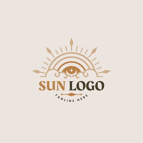 Sun Illustration Design, Round Logo Ideas, Moon And Sun Logo, Personal Logo Ideas, Sun And Moon Logo Design, Sun Moon Logo, Sun Graphic Design, Event Planner Logo Design, Sunrise Logo Design