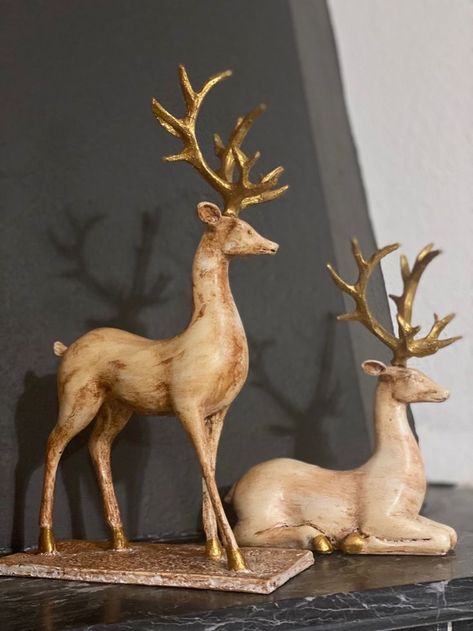 As The Deer, Deer Artwork, Flower Drawing Tutorials, Plaster Sculpture, Gemstone Art, Paper Mache Art, Paper Mache Crafts, Christmas Themes Decorations, Vintage Deer