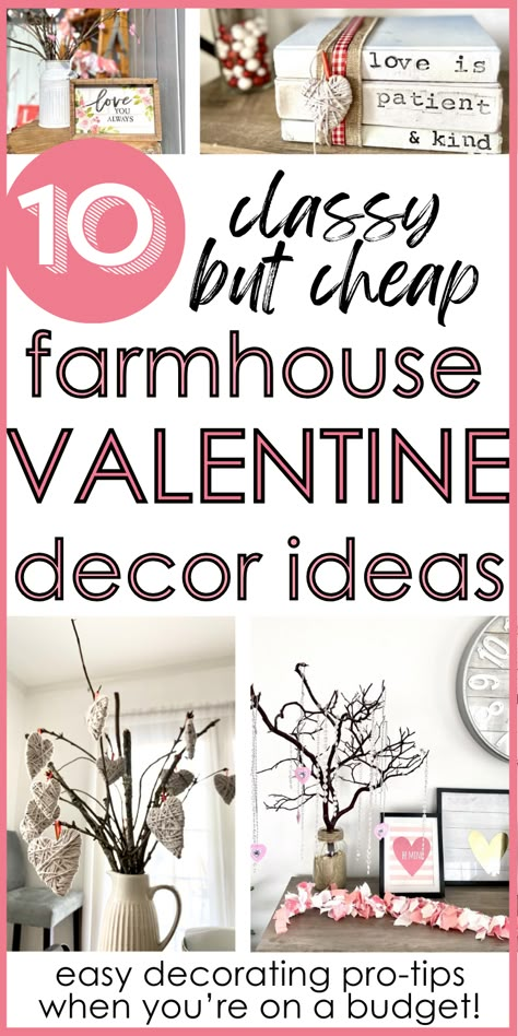 Are you looking for some help in decorating for Valentine’s Day? Here are 10 Pro Tips that are so easy to incorporate in your home – and so cheap! And if you happen to love farmhouse style too, you’re gonna love it! Your house will be decorated with the best of them – with so little effort! Lots of ideas using what you already have, free stuff, and simple DIYs! Come see how I used budget-friendly farmhouse Valentine decor in my own home! How To Decorate In February, Valentine’s Day Dough Bowl, Adult Valentines Party Ideas, Valentine’s Day Decorating Ideas, Valentine Front Porch Ideas, Valentine Front Porch, Simple Valentines Decor, Valentine Mantel Ideas, Farmhouse Valentines Day Decor