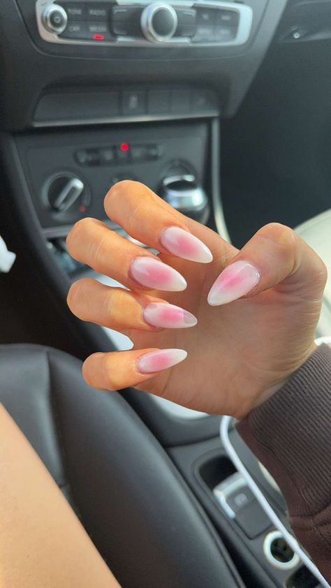 White nails with pink aura in the middle Pink White Aura Nails, Aura Nails White And Pink, Milky White Aura Nails, Milky Aura Nails, White And Pink Aura Nails, Pink And White Aura Nails, Milky White Pink Nails, White Nails With Pink Designs, Aura Nails White