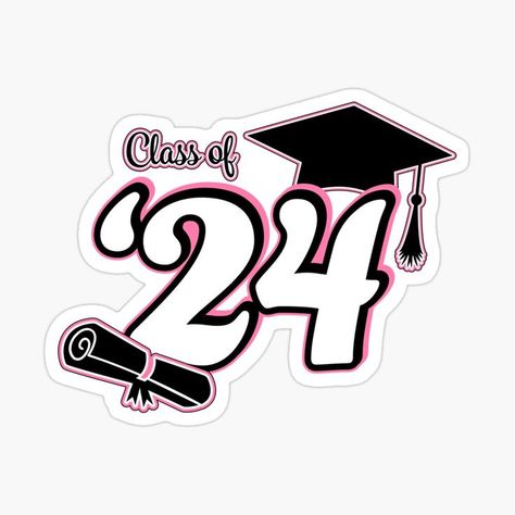 Class of 2024 sticker perfect for high school and college graduates. Available on pins, mugs, cards, and much more! Check out my Redbubble shop for more color options. #2024 #classof2024 #graduate #congratulations 
Redbubble Artist | @SavsSparkleShop Cute Graduation Gifts, Graduation Cartoon, Senior Class Shirts, Graduation Wallpaper, Graduation Images, Graduation Crafts, Graduation Cake Toppers, Graduation Stickers, Graduation Design