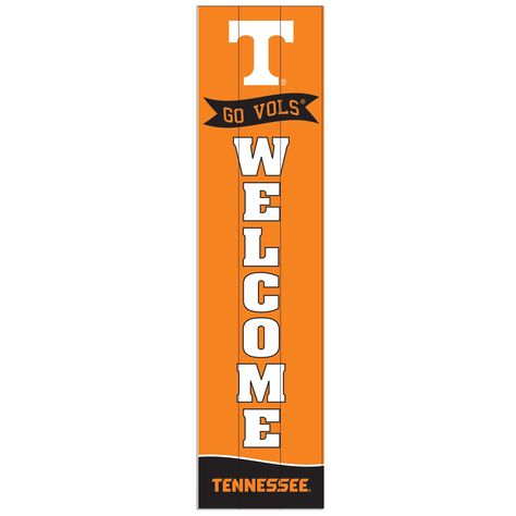 Proudly display your Tennessee Volunteers fandom by adding this 47" Leaner Fan Sign to your home or fan cave. The sign is the perfect addition for indoor or outdoor décor, as any guest will be able to tell where your loyalty lies. The printed Tennessee Volunteers graphics will boost your team spirits and make your home the best spot for game days. Porch Fan, Tennessee Orange, Welcome Wood Sign, Fan Sign, Fan Signs, Fan Cave, University Of Tennessee, Tennessee Volunteers, Wall Fans