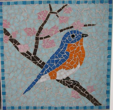 Bluebird | Amy Woodward | Flickr Stone Mosaic Art, Easy Mosaic, Yellow Finch, Mosaic Hearts, Mosaic Tiles Crafts, Mosaic Painting, Mosaic Art Diy, Paper Mosaic, Animal Art Projects