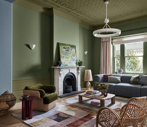 2024 Dulux Colour Forecast predicts rich hues for Aussie homes - The Interiors Addict 2024 Colour Trends, Colour Trends 2024, Color Palette 2024, Dulux Australia, Midcentury Living Room, Aqua Living Room, Moody Paint, Eclectic Architecture, Edwardian Fireplace