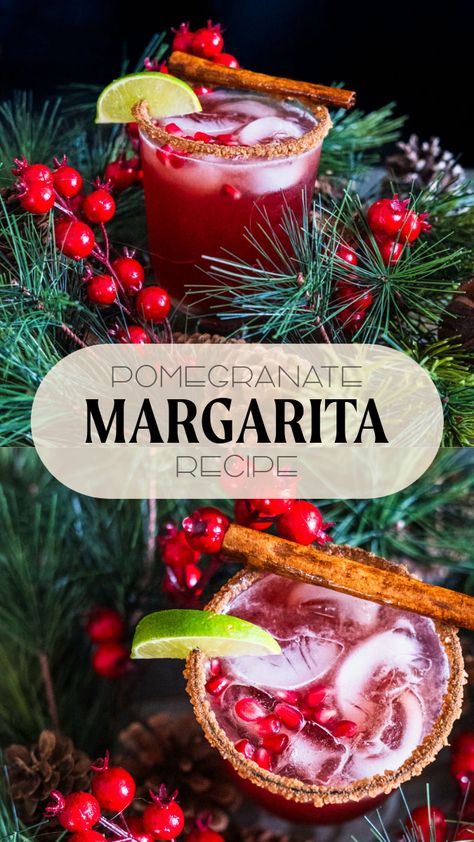 Indulge in the perfect balance of tart, sweet, and spiced with our Pomegranate Margarita, a stunning addition to your holiday table that's as easy to make as it is delicious. Christmas Gin Cocktails, Holiday Margaritas, Pomegranate Drinks, Cranberry Simple Syrup, Winter Cocktail Recipes, Cinnamon Sugar Rim, Winter Flavors, Butternut Bakery, Pomegranate Margarita