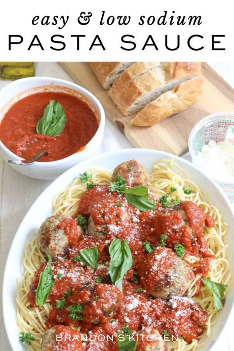 Easy Low Sodium Pasta Sauce No Salt Spaghetti Sauce Recipe, Low Sodium Marinara Sauce, Low Sodium Keto, Low Sodium Pasta Sauce, Low Sodium Pasta, Low Sodium Spaghetti Sauce, Italian Marinara Sauce, Low Sodium Recipes Heart, Salt Free Recipes