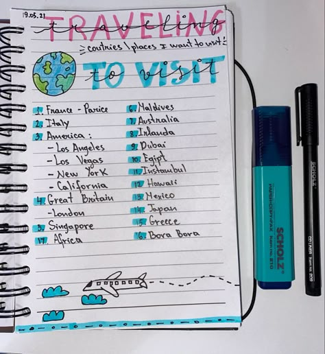 Places cities i want to visit Journal Ideas Places I Want To Go, Journal Places I Want To Go, Places I Want To Go Journal, Places I Want To Visit Journal, Dairy Idea, Empty Notebook Ideas, Dairy Writing, Summer Sleepover, Smash Book Inspiration