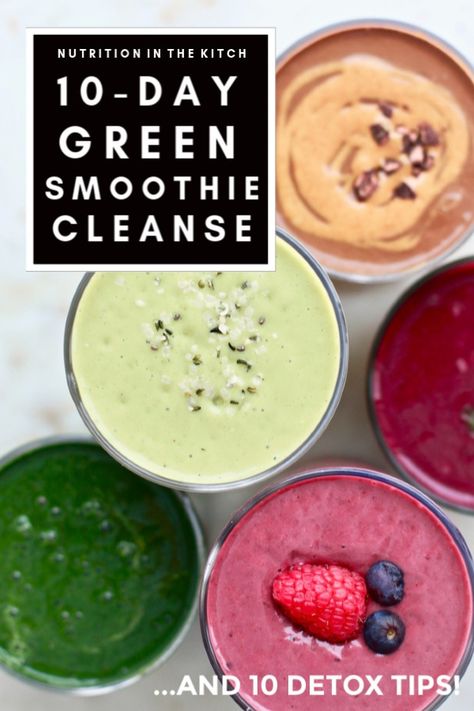 This 10-Day Green Smoothie Cleanse is actually doable, approachable, realistic, and fun! Perfect for a body and mind detox and boosting energy, digestion, and metabolism. I'm sharing the cleanse along with my Top 10 Detox Tips! Check it out! Green Smoothie Cleanse Jj Smith, 10 Day Green Smoothie Cleanse, Smoothie Cleanse Recipes, Diy Smoothies, Detox Shakes, Smoothie Detox Cleanse, 10 Day Green Smoothie, Green Smoothie Cleanse, Green Detox Smoothie