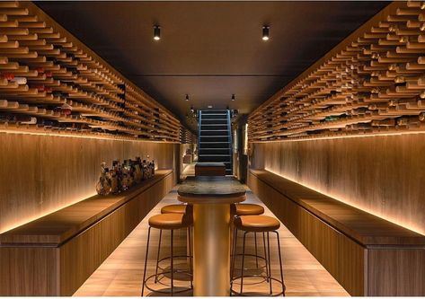 Mansion Wine Cellar, Wine Storage Wall, Gubi Beetle Dining Chair, Outdoor Indoor Living, Converted Church, Social Bar, Underground Bar, Architecture Restaurant, Timber Truss