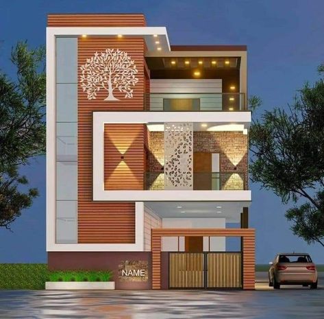 Banglow Elevation Modern, G+2 Elevation Design Indian, Front Elevation Designs G+2, Small House Art, Design For Small House, Wooden Door Frame, 3d Front Elevation, Indian House Exterior Design, House Structure Design