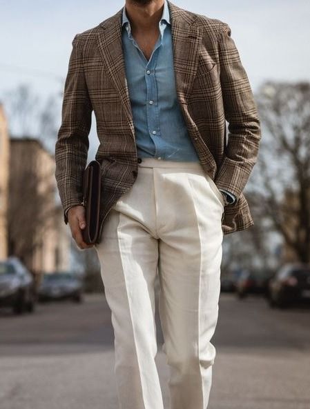 Brown Blazer Outfit, Denim Shirt Style, Blazer Outfits Men, Der Gentleman, Classy Outfits Men, Wedding Outfit Men, Brown Blazer, Mens Fashion Casual Outfits, Mens Fashion Suits