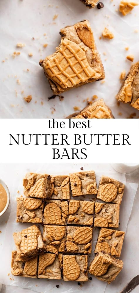 Cafe Baked Goods, Nutter Butter Dessert, Chewy Peanut Butter Bars, Cambrea Bakes, Peanut Butter Bar, Butterfinger Cookies, Blondie Recipes, Beyond Frosting, Rice Krispie Bars