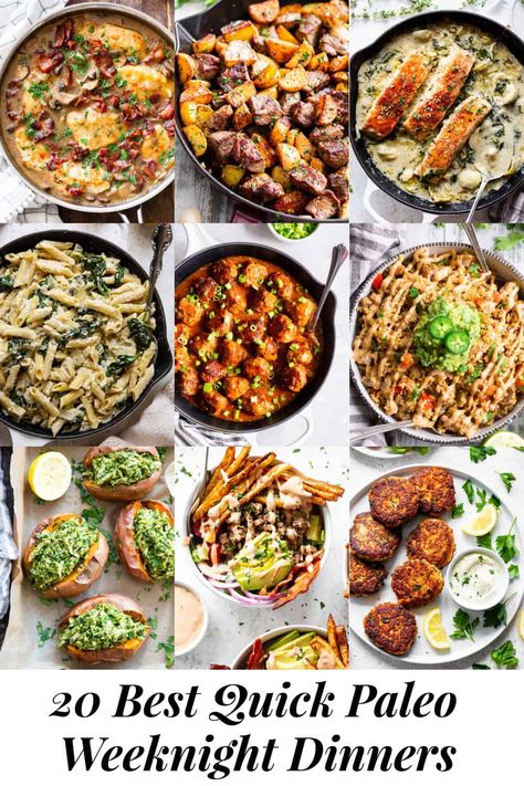 Easy Paleo Weeknight Dinners, Paleo Menu For A Week, Quick Healthy Paleo Meals, Paleo Meal Prep Dinner, Quick Paleo Meals Dinners, Paleo Weeknight Meals, Paleo Easy Dinner Recipes, Cheap Paleo Dinners For A Family, Weeknight Paleo Dinner