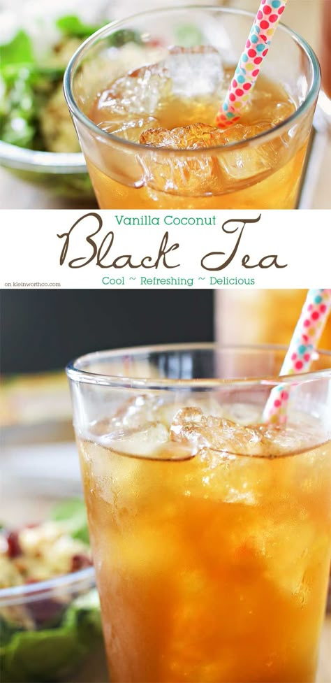 Vanilla Coconut Black Tea is the perfect refreshing beverage to pair with your elevĀte Organic Salad. One of my favorite ice tea recipes that's so easy to make. Oh how I love homebrewed iced tea. #elevatesuperfoods #ad Black Tea Recipe, Iced Tea Recipes Homemade, Coconut Tea, Homemade Iced Tea, Tea Lemonade, Iced Tea Recipes, Tea Cocktails, Tea Drinks, Vanilla Coconut