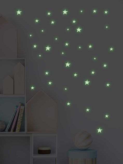 1pc Star Pattern Glow In The Dark Wall Sticker | SHEIN USA Stars On Wall Decoration, Glow In The Dark Star Stickers, Glowing Stars On Ceiling, Glow In The Dark Stars Bedroom, Glow In The Dark Stars On Ceiling, Glow In Dark Stars, Glow In The Dark Room, Glow Stickers, Glow In The Dark Stickers