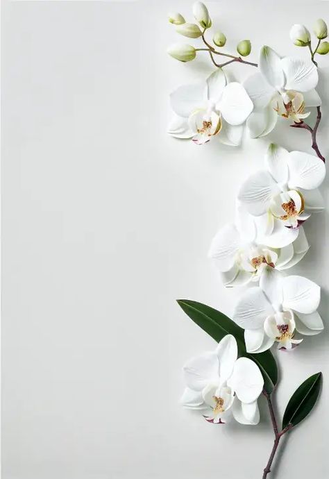 Free White Orchid Flower Card Background Image Orchid Flower Background, Orchid Background Wallpapers, Wedding Flyer Background, White Wallpaper With Flowers, Wedding Cards Background, White Wedding Background, Orchids Background, White Flower Border, Wedding Invitations Background