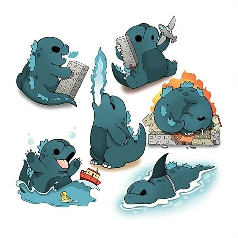 Godzilla Cute, Cute Godzilla, Nintendo Tattoo, Godzilla Funny, Godzilla Comics, Godzilla Wallpaper, All Godzilla Monsters, Kaiju Art, Kaiju Monsters