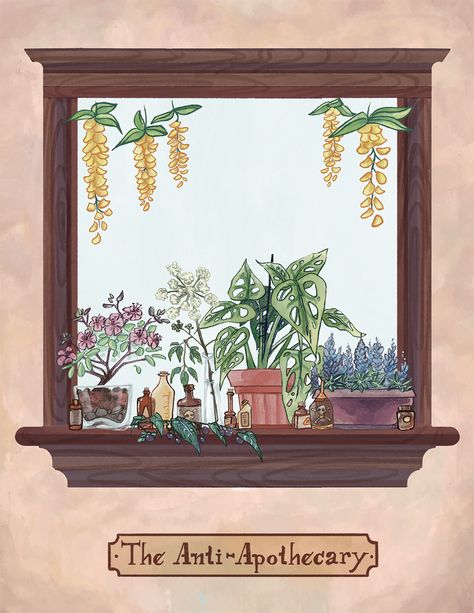 A windowsill of poisonous plants. Drawing them is a lot less harmful. Window Sill Illustration, Window Seal Drawing, Aesthetic Window Drawing, Plant Room Drawing, Window Aesthetic Drawing, Window Sill Tattoo, Window Sill Drawing, Art Clothes Painting, Windowsill Drawing