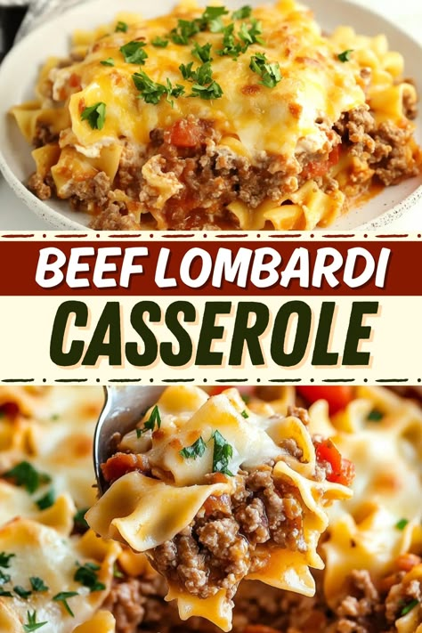 Indulge in some comfort food with this hearty Beef Lombardi casserole! With ground beef, egg noodles, tomato sauce, and cheese, it's just too good. Ground Beef Egg Noodles, Beef Egg Noodles, Beef Lombardi, Beef With Onions, Casserole With Ground Beef, Soft Egg, Ground Beef Casserole Recipes, Ground Beef Pasta, Seasoned Ground Beef