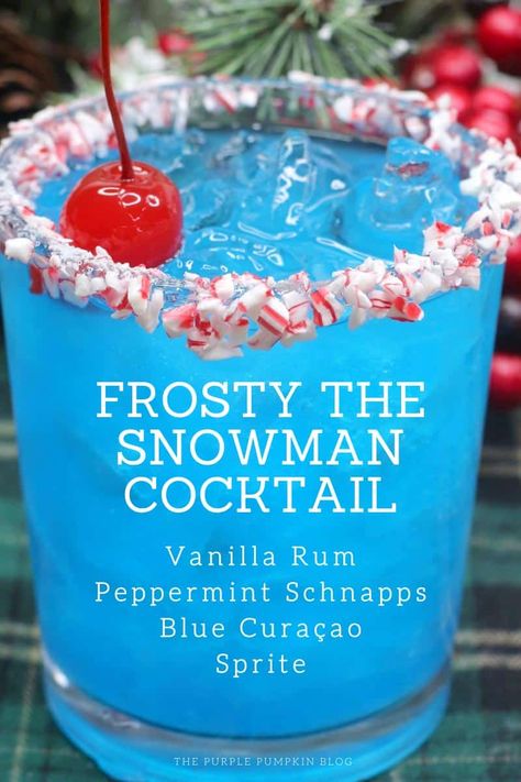 This Peppermint Schnapps Cocktail called Frosty the Snowman is a delicious holiday drink that is sure to delight all who sip it! The combination of vanilla rum, blue curaçao, and peppermint schnapps is a taste sensation and the crushed candy-cane glass rim is a real festive treat! Peppermint Schnapps, Christmas Drinks Alcohol Recipes, Xmas Drinks, Christmas Drinks Recipes, Christmas Drinks Alcohol, Vanilla Rum, Cocktail Drinks Alcoholic, Mixed Drinks Alcohol, Yummy Alcoholic Drinks