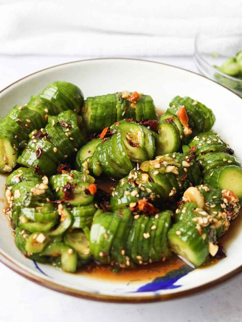 Asian Cucumber Recipe, Asian Cucumber Salad Recipe, Chinese Cucumber, Korean Cucumber Salad, Thai Cucumber Salad, Korean Cucumber, Spicy Cucumber Salad, Cucumber Salad Recipe, Asian Cucumber Salad