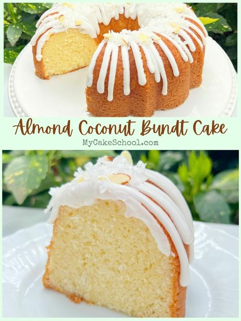 Cake Muffins Recipes, Moist Coconut Cake Recipe, Almond Bundt Cake, Coconut Bundt Cake, Coconut Pound Cake, Cherry Amaretto, Pond Cake, My Cake School, Coconut Pound Cakes