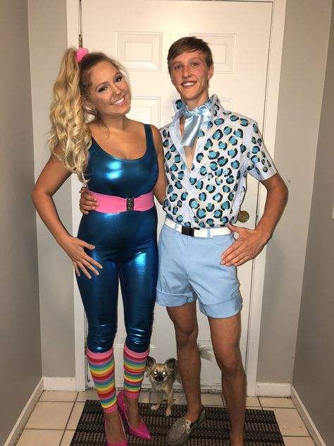 Barbie and Ken costume Barbie And Ken Dress Up Party, Ken Costume Halloween, Barbie Family Costume, Barbie Couple Costume, 90s Costume Ideas For Couples, Ken Outfit Halloween, Barbie And Ken Halloween Costumes, Barbie And Ken Costume Couple, Toy Story Barbie Costume