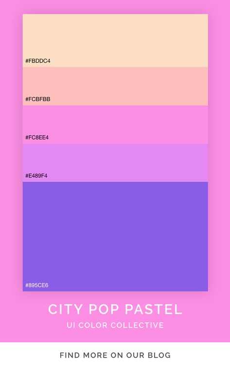 pastel color palette inspired by soft pastel city pop artworks and designs. find more color palettes like this on the UI Color Collective blog. Pop Up Color Palette, Hyper Pop Color Palette, Lo Fi Color Palette, Cool Pastel Color Palette, City Pop Color Palette, City Pop Poster, Vaporwave Color Palette, Pastel Rainbow Color Palette, Two Color Palette