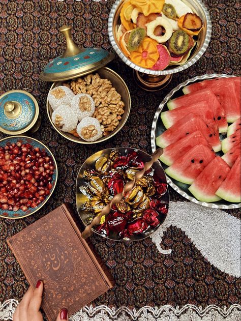 Yalda night in pretty dishes Yalda Aesthetic, Yalda Night Video, Yalda Night Ideas Decor, Baby Room Signs, Yalda Night, Darkest Night, Night Video, Pretty Dishes, Long Night