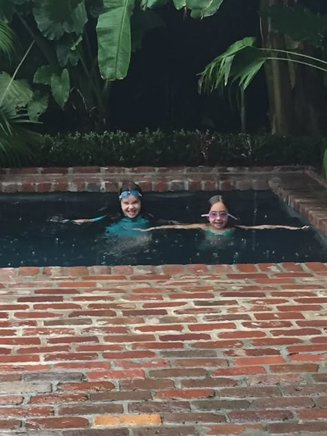 New Orleans summer rain! Brick Swimming Pool, Brick Pool Surround, Brick Pool Deck, Brick Pool, Swimming Pool Pond, Mini Pool, Natural Swimming Pools, Dream Yard, Natural Swimming Pool