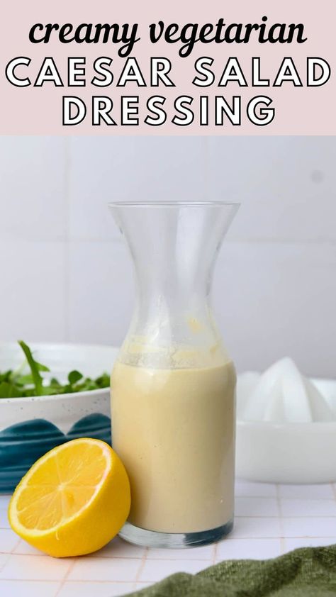 With a few creative liberties and a lot of rich flavor, this vegetarian Caesar salad dressing adds zest, brightness, and tang to more than just Caesar salads! This vegetarian dressing is cashew based and comes together in just about 15 minutes. Creamy Caesar Dressing Recipe, Vegetarian Dressing, Vegan Caesar Salad Dressing, Vegan Caesar Dressing, Homemade Caesar Salad Dressing, Caesar Dressing Recipe, Amazing Snacks, Vegan Caesar Salad, Dressing For Fruit Salad