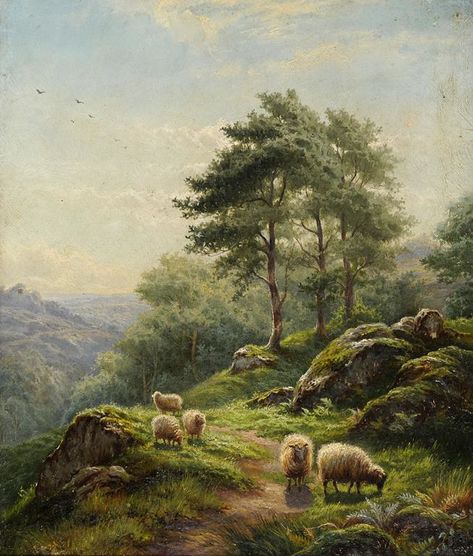 Sheep Paintings, Landscape Art Painting, Classic Paintings, Old Paintings, Vintage Landscape, Aesthetic Painting, Classical Art, Oil Painting Landscape, Vintage Painting