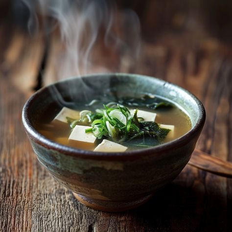 Miso Soup Japanese Cuisine Aesthetic, Miso Soup Aesthetic, Soups Aesthetic, Tofu Seaweed, Soup Aesthetic, Tofu Miso Soup, Soup With Tofu, Miso Noodle Soup, Japanese Miso Soup