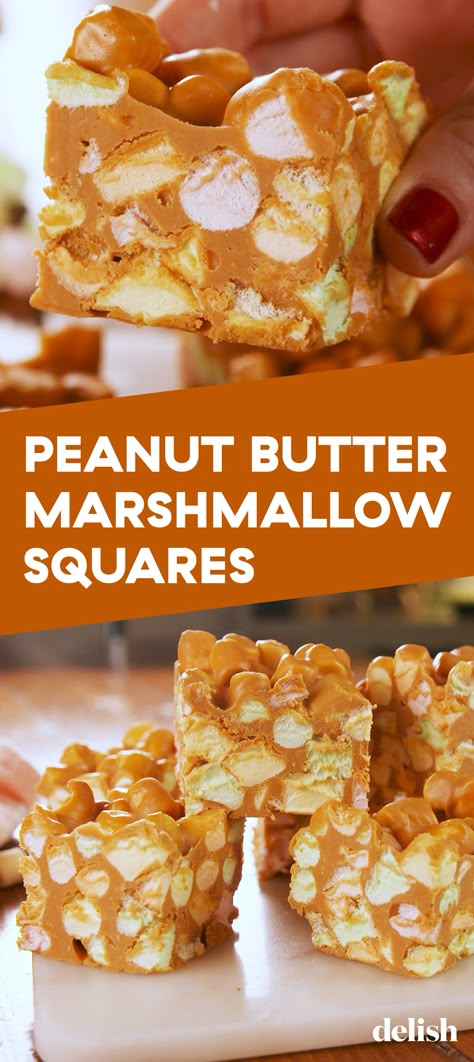 These marshmallow squares are for peanut butter lovers ONLY. Get the recipe at Delish.com. #recipe #easy #easyrecipes #delish #peanut #butter #peanutbutter #marshmallow #dessert #dessertrecipes #nobake Peanut Butter Marshmallow Squares, Marshmallow Squares, Marshmallow Desserts, Peanut Butter Squares, Easy Treats To Make, Peanut Butter Crunch, Peanut Butter Marshmallow, Marshmallow Cookies, Peanut Butter Granola