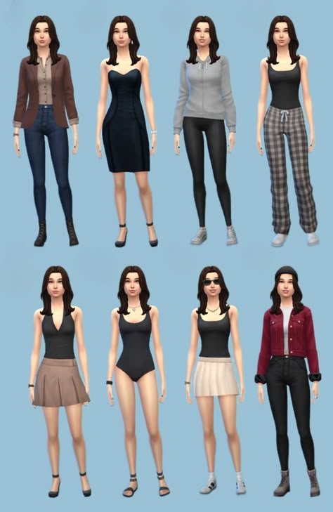 Sims 4 base game outfits, without cc. My ID is Yuna_licht. #ts4 #sims4 #thesims4 #sims4outfits #ts4outfits Sims Ideas People No Cc, Sims Ideas People, Sims 4 Ideas People, Sims 4 Fits, Sims 4 Base Game Outfits Ideas, Base Game Sims, Sims No Cc, Outfit Ideas Goth, Outfits Ideas Winter