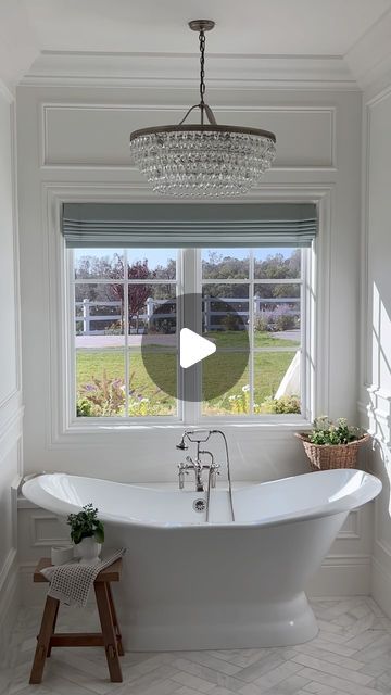 Tricia Crist on Instagram: "Enjoying our last days before the cold sets in and our plants don’t look so happy!  We don’t have neighbors behind us, so I love having a large window behind the bath tub!  I’m also still so happy with our freestanding tub!  I’m 5’1.5” and we wanted a 72” tub.  However they all were huge inside!  I found this one that has a smaller inside with very slanted sides for comfort!  *Are you a bath person or shower only?  ~Our area for our freestanding tub is basically 6’ 8”.  ~Our tub is 72”. ~paint is Chantilly Lace by BM   ✨To shop this space click the link in my bio!  Then click on my LTK. And look for the reel or post for the items you want to shop!  • • #newhomebuild new home build #newhomeideas new home ideas #bathrooms #bathroomdesign bathroom design #showerdes Stand Alone Bath Tub, New Home Ideas, New Home Build, Bathroom Details, Small Bathroom Renovation, Construction Ideas, Italian Interior, Cottage Bathroom, Large Window