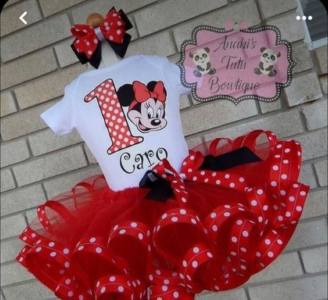 Minnie Mouse Tutu Outfit, Baby Blessing Dress, Minnie Mouse Birthday Outfit, Ribbon Trim Tutu, Minnie Birthday Party, Diy Tutu, Mickey Mouse Clubhouse Birthday, Birthday Tutu Outfit, Smash Cake Photoshoot