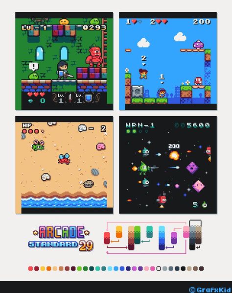 Retro Games Pixel, Gameboy Pocket, Gameboy Color, Cool Color Palette, Pixel Art Tutorial, 8bit Art, 2d Game Art, Cool Pixel Art, Pixel Art Characters